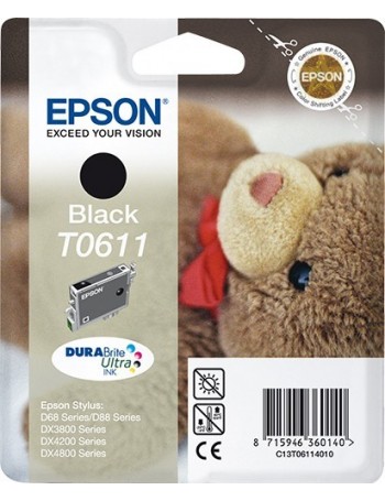 Epson Teddybear Tinteiro Preto T0611 Tinta DURABrite Ultra