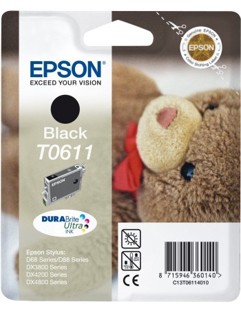 Epson Teddybear Tinteiro Preto T0611 Tinta DURABrite Ultra