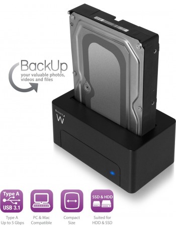 Ewent EW7012 Docking Station para Discos Rígidos USB 3.2 Gen 1 (3.1 Gen 1) Type-B Preto