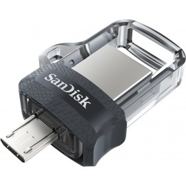 Sandisk Ultra Dual m3.0 unidade de memória USB 128 GB USB Type-A   Micro-USB 3.2 Gen 1 (3.1 Gen 1) Preto, Prateado, Transparente