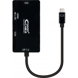 Nanocable 10.16.4301-BK adaptador de cabo de vídeo 0,1 m USB Type-C VGA (D-Sub)+ HDMI + DVI Preto