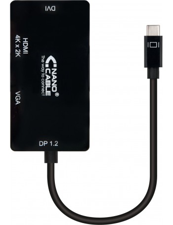 Nanocable 10.16.4301-BK adaptador de cabo de vídeo 0,1 m USB Type-C VGA (D-Sub)+ HDMI + DVI Preto
