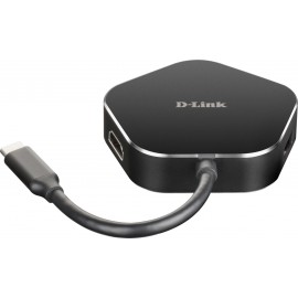 D-Link DUB-M420 base & duplicador de portas Com fios USB 3.2 Gen 1 (3.1 Gen 1) Type-C Preto, Prateado