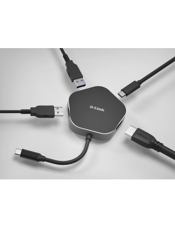 D-Link DUB-M420 base & duplicador de portas Com fios USB 3.2 Gen 1 (3.1 Gen 1) Type-C Preto, Prateado