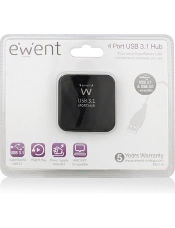 Ewent EW1134 hub de interface USB 3.2 Gen 2 (3.1 Gen 2) Type-A 5000 Mbit s Preto