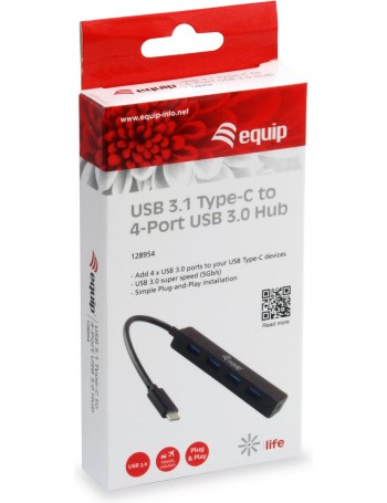 Equip 128954 hub de interface USB 3.2 Gen 1 (3.1 Gen 1) Type-C 5000 Mbit s Preto
