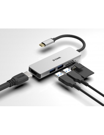 D-Link DUB-M530 base & duplicador de portas Com fios USB 3.2 Gen 1 (3.1 Gen 1) Type-C Alumínio, Preto