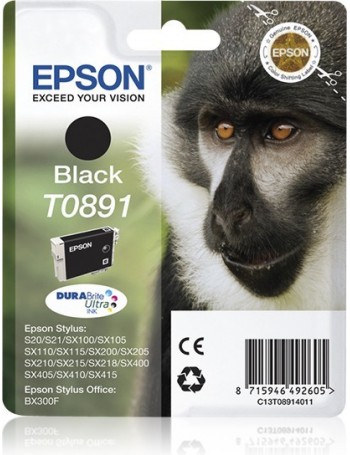 Epson Monkey Tinteiro Preto T0891 Tinta DURABrite Ultra (c alarme RF+AM)