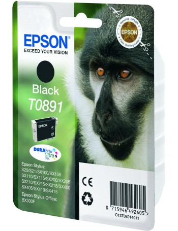 Epson Monkey Tinteiro Preto T0891 Tinta DURABrite Ultra (c alarme RF+AM)
