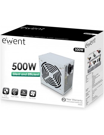 Ewent EW3909 fonte de alimentação 500 W 20+4 pin ATX ATX Cinzento