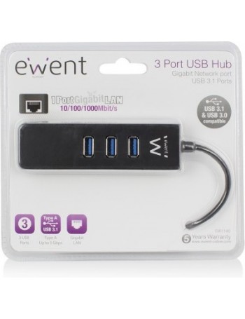 Ewent EW1140 hub de interface USB 3.2 Gen 1 (3.1 Gen 1) Type-A 5000 Mbit s Preto