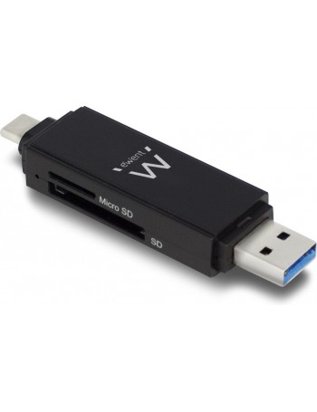 Ewent EW1075 leitor de cartões Preto USB 3.2 Gen 1 (3.1 Gen 1) Type-A Type-C