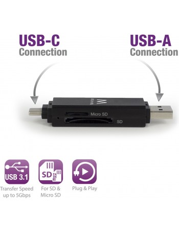 Ewent EW1075 leitor de cartões Preto USB 3.2 Gen 1 (3.1 Gen 1) Type-A Type-C