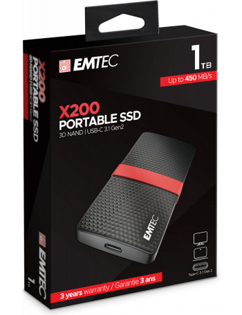 Emtec X200 1000 GB Preto, Vermelho