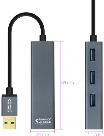 Nanocable 10.16.4402 hub de interface USB 3.2 Gen 1 (3.1 Gen 1) Type-A Cinzento