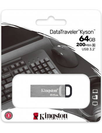 Kingston Technology DataTraveler Kyson unidade de memória USB 64 GB USB Type-A 3.2 Gen 1 (3.1 Gen 1) Prateado