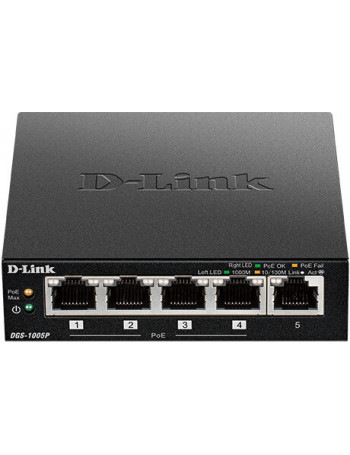 D-Link DGS-1005P switch de rede Não-gerido L2 Gigabit Ethernet (10 100 1000) Preto Power over Ethernet (PoE)