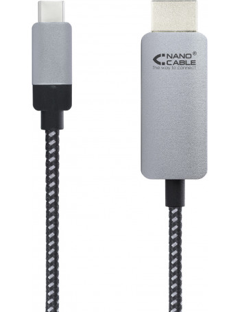 Nanocable 10.15.5102 adaptador de cabo de vídeo 1,8 m USB Type-C HDMI Alumínio, Preto