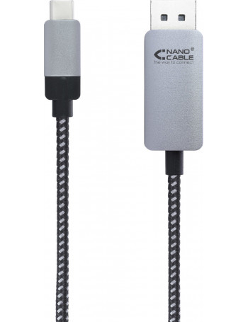 Nanocable 10.15.5002 adaptador de cabo de vídeo 1,8 m USB Type-C DisplayPort Alumínio, Preto