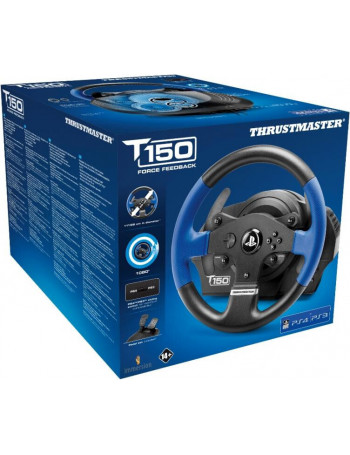 Thrustmaster T150 Force Feedback Volante + Pedais PC, PlayStation 4, Playstation 3 USB Preto, Azul