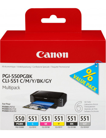 Canon PGI-550PGBK + CLI551 (PGBK C M Y BK GY) 6 unidade(s) Original Foto preto, Ciano foto, Cinzento foto, Magenta foto, Preto,