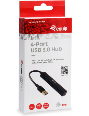 Equip 128953 hub de interface USB 3.2 Gen 1 (3.1 Gen 1) Type-A 5000 Mbit s Preto