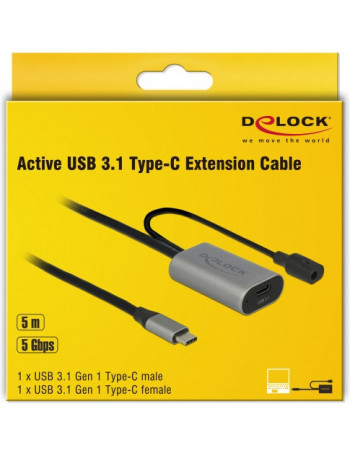 DeLOCK 85392 cabo USB 5 m 3.2 Gen 1 (3.1 Gen 1) USB C Preto, Cinzento