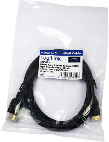 LogiLink CH0023 cabo HDMI 2 m HDMI Type A (Standard) HDMI Type C (Mini) Preto