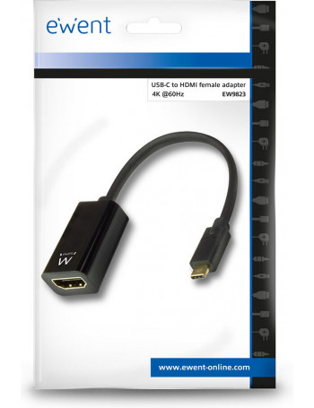 Ewent EW9823 adaptador de cabo de vídeo 0,15 m USB Type-C HDMI Type A (Standard) Preto