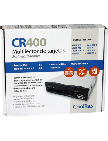 CoolBox CR-400V2 leitor de cartões Interno Preto