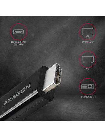Axagon RVC-HI2C adaptador de cabo de vídeo 1,8 m USB Type-C HDMI Preto