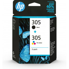 HP Conjunto de 2 tinteiros tricolor pretos 305 originais