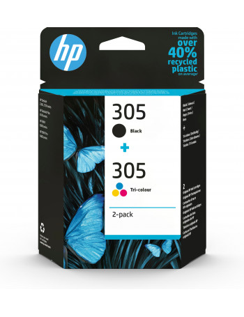 HP Conjunto de 2 tinteiros tricolor pretos 305 originais