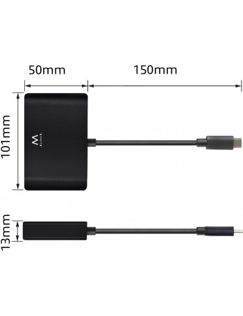 Ewent EW9827 hub de interface USB 3.2 Gen 1 (3.1 Gen 1) Type-C 5000 Mbit s Preto