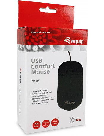 Equip 245114 rato Ambidestro USB Type-A Ótico 1600 DPI