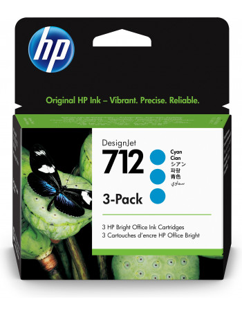 HP Conjunto de 3 tinteiros ciano 712 DesignJet de 29 ml