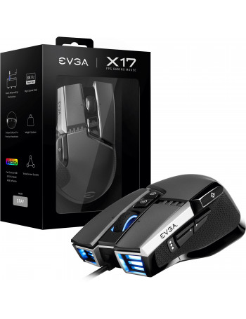 EVGA X17 rato Mão direita USB Type-A Ótico 16000 DPI