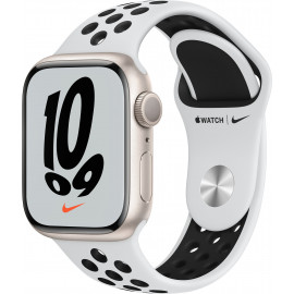 Apple Watch Nike Series 7 GPS, 41mm Starlight Aluminium Case with Pure Platinum/Black Sport Band