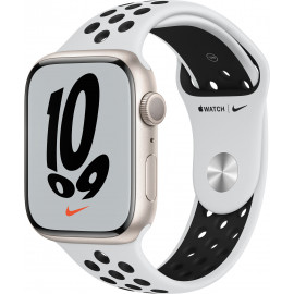 Apple Watch Nike Series 7 GPS, 45mm Starlight Aluminium Case with Pure Platinum/Black Sport Band