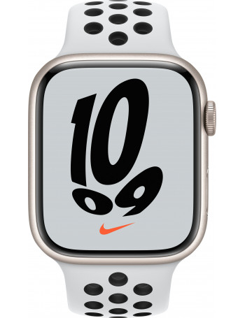 Apple Watch Nike Series 7 GPS, 45mm Starlight Aluminium Case with Pure Platinum/Black Sport Band