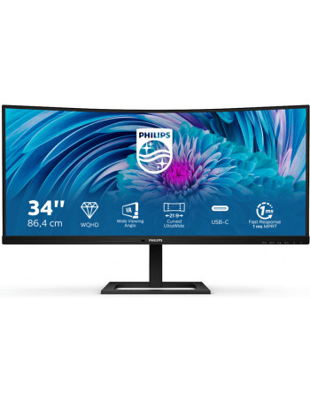 Philips E Line 346E2CUAE 00 monitor de ecrã 86,4 cm (34") 3440 x 1440 pixels Wide Quad HD+ LCD Preto