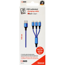 2GO 797151 cabo USB 1,5 m USB B USB C Micro-USB B Lightning Preto, Azul