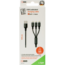 2GO 797155 cabo USB 1,5 m USB B USB C Micro-USB B Lightning Preto