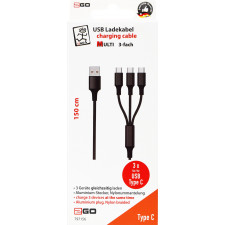 2GO 797156 cabo USB 1,5 m USB B 3x USB C Preto