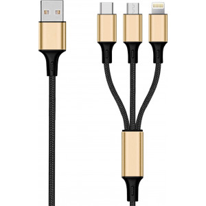 2GO 797152 cabo USB 3 m USB B USB C Micro-USB B Lightning Preto, Dourado