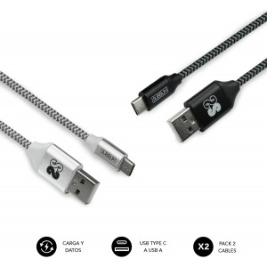 SUBBLIM PACK 2 CABLES USB TIPO USB-C-A 3.0 1 M BLACK SILVER cabo USB USB C USB A Alumínio, Preto, Cinzento, Branco