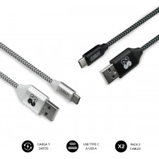 SUBBLIM PACK 2 CABLES USB TIPO USB-C-A 3.0 1 M BLACK SILVER cabo USB USB C USB A Alumínio, Preto, Cinzento, Branco