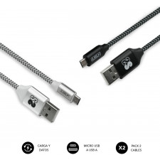 SUBBLIM PACK 2 CABLES USB A MICRO USB (2.4A) 1M BLACK SILVER cabo USB Micro-USB A Alumínio, Preto, Cinzento, Branco