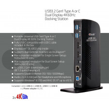 CLUB3D USB3.2 Gen1 Type A or C Dual Display 4K60Hz Docking Station