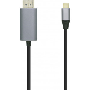 AISENS A109-0394 adaptador de cabo de vídeo 0,8 m DisplayPort USB Type-C Alumínio, Preto